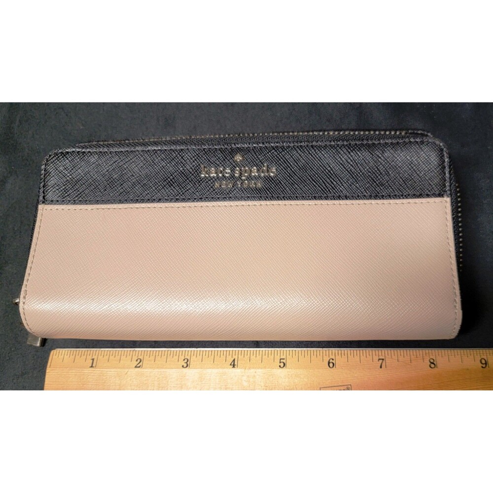 Kate Spade Madison Leather Large Slim Bifold Wallet Warm Beige/Black - Picture 8 of 13